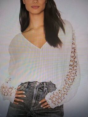 Free People gauze top with lace  sleeve accents